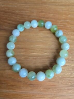 Green Serpentine Jade Beads Bracelet, Stretch, Hand Crafted